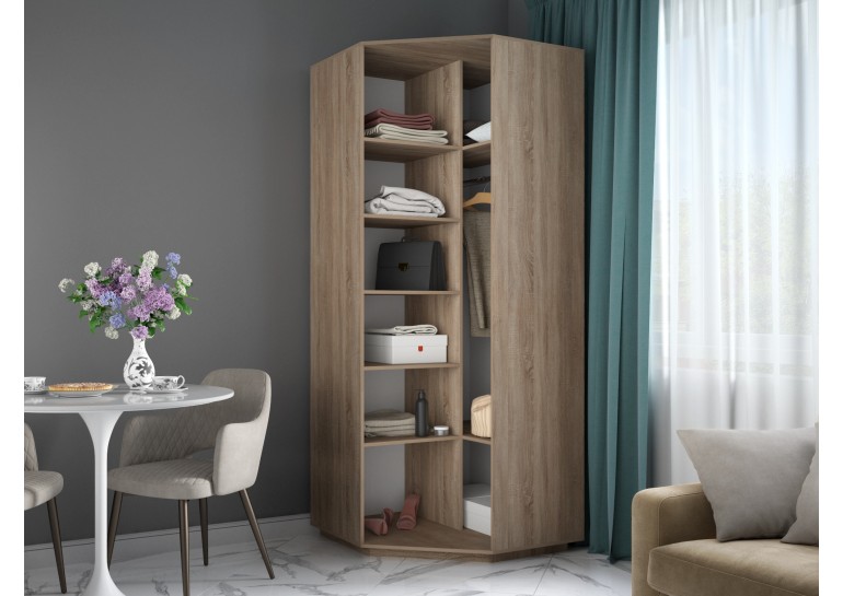 Шкаф угловой распашной, сонома, 900х900х2200