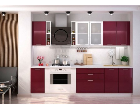 Кухня Ксения - композиция 5, цвет: Красный глянец / Белый