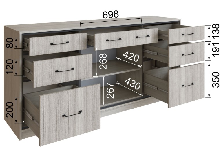 Комод Клео, ясень анкор светлый / сандал белый