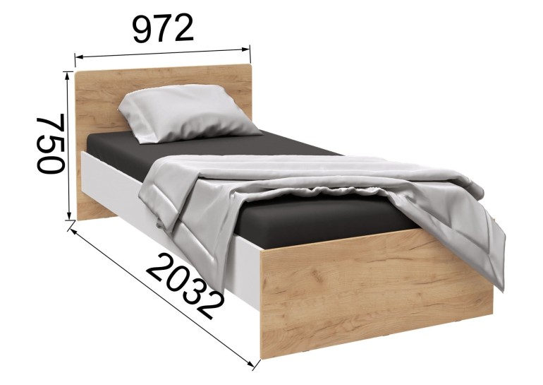 Кровать Лючия 90х200, белый / дуб крафт золотой
