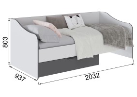 Кровать с ящиком Тэбби 90х200, белый / графит серый