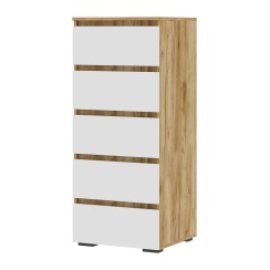 Комод 502 5 ящиков Хелен КМ-03, дуб крафт золото / белый шагрень
