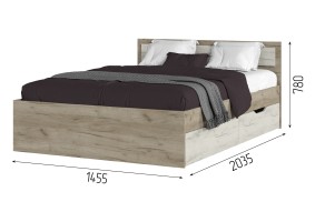 Кровать Гармония с ящиками КР-605 140х200, дуб крафт серый / дуб крафт белый