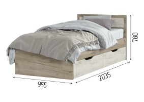 Кровать Гармония с ящиками КР-608 90х200, дуб крафт серый / дуб крафт белый