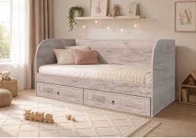 Кровать Алисия 90х200 с ящиками, дуб крафт серый