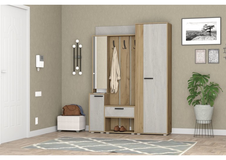 Прихожая Прайм 2, дуб крафт золотой / бетонный камень